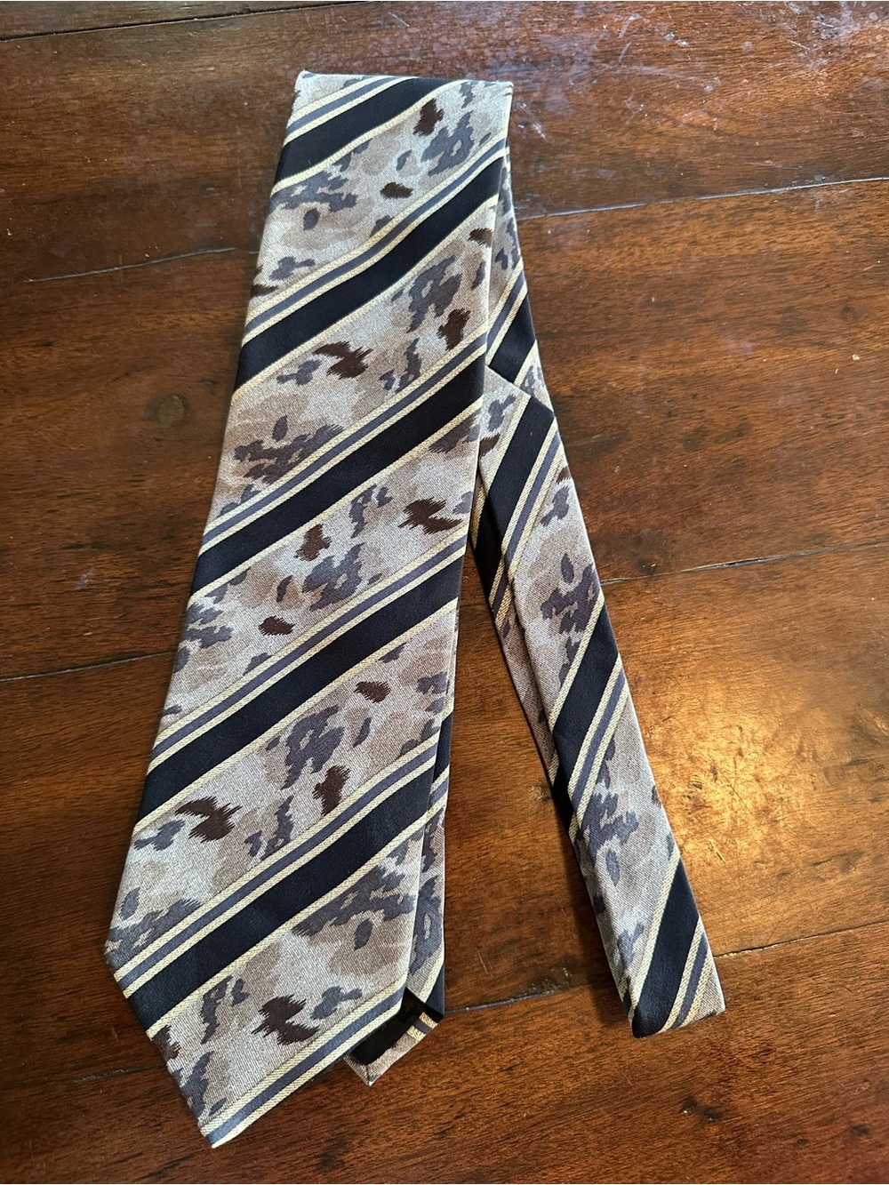Emporio Armani Beige, Navy and Brown Diagonal Stripe Tie